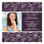 Graduation Invitation with Photo Purple Paisley invitations