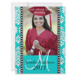 Graduation Invitations Damask Monogram Aqua