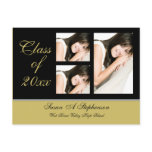 Graduation Invite Postcard, Black + Gold, 3 Photos postcards