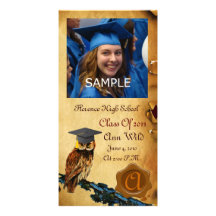 GRADUATION OWL PARCHMENT BROWN WAX SEAL MONOGRAM PHOTO CARD