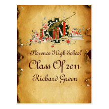 GRADUATION PARCHMENT AND RED WAX SEAL MONOGRAM POSTCARDS