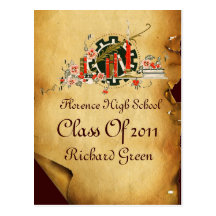 GRADUATION PARCHMENT AND RED WAX SEAL MONOGRAM POST CARDS