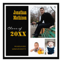 Graduation Party 3 Photo black Invitation