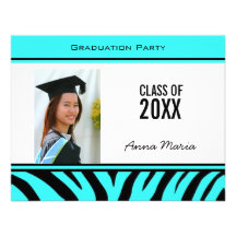 Graduation Party Aqua Zebra Invitation