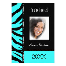 Graduation Party Aqua Zebra Invitation