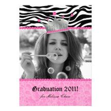 Graduation Party leopard Crown Lace Heart Pink Invitations