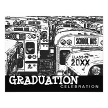 Graduation Party School Bus Black Invitation