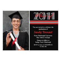 Graduation Photo Announcement Black & Red Stripes