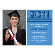 Graduation Photo Announcement Blue Stripes
