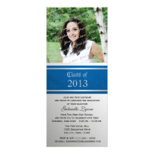 Graduation Photo Varsity Stripe Blue Personalized Invitations