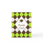 Graduation Thank You Note Card Brown Green Argyle