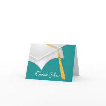 Graduation Thank You Note Card white Blue Grad Cap