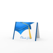 Graduation Thank You Note Card White Blue Grad Cap