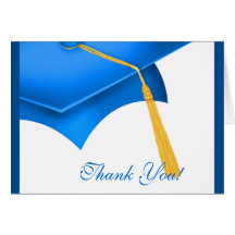 Graduation Thank You Note Card White Blue Grad Cap