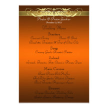 Grand Duchess Orange Scroll Wedding Menu Invite
