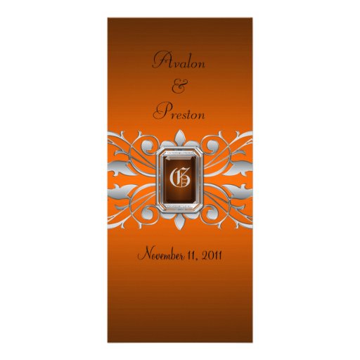 Grand Duchess Silver Scroll Orange Wedding Program Customized Rack Card