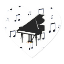 Grand Piano and Music Notes Heart Sticker