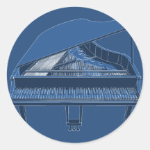 Grand Piano: Blueprint Painting: Round Sticker