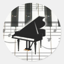 Grand Piano Keyboard & Notes Round Stickers