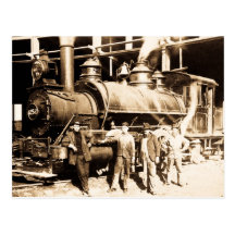 Grand Trunk Railroad Shop & Crew  - Vintage Postcard