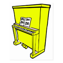 grand yellow upright piano with music.png postcard