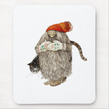 Grandma Christmas Tomten with Grey Cat Mousepads
