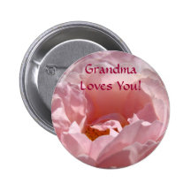 Grandma Loves You! button Pink Rose Flower