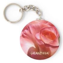 GRANDMA! Pink Rose Flower Key Chain Rose Garden