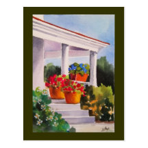 Grandma's Front Porch w/ Flower Pots Postcard