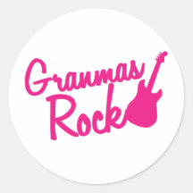 grandmas rock! with guitar round sticker
