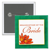 Grandmother bridal wedding orange green pinback button