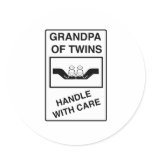 Grandpa of Twins Handle With Care Round Stickers