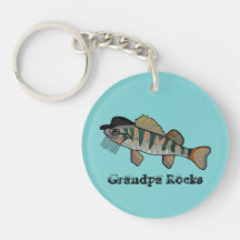 Grandpa Rocks Perch Fish Keychain Round Acrylic Keychains
