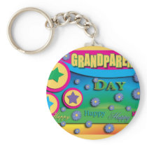 Grandparent's Day, Stars and Blue Flowers Keychain