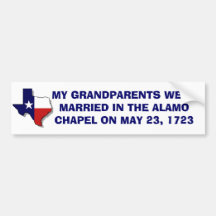 GRANDPARENTS MARRIED AT ALAMO 1723 BUMPER STICKER