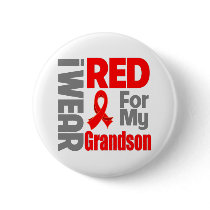 Grandson - I Wear Red Ribbon Pinback Button