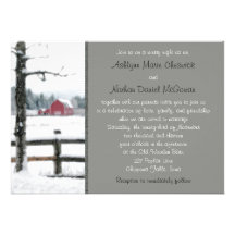 Grange rouge dans le faire-part de mariage d'hiver