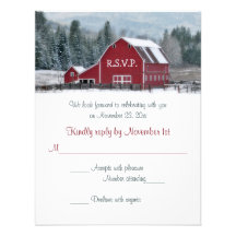 Grange rouge en hiver épousant la carte de RSVP Faire-part Personnalisables