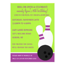Grape/Lime Roll On Over Bowling Birthday Party Invite