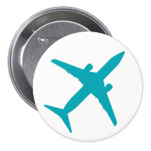 Graphic Airplane in Blue Pinback Button