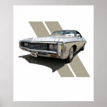 Graphic illustration of a silver 1969 Chevrolet Poster