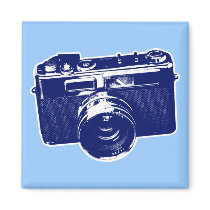 Graphic Retro Camera Design in Blue