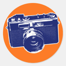 Graphic Retro Camera Design in Blue Stickers