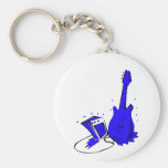 Graphique plat bleu stylisé de la guitare n ampère porte-clef