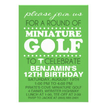 Grass Green Tee Time Miniature Golf Birthday Party Personalized Invite