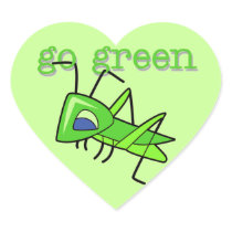 Grasshopper Go Green T-shirts and Gifts Heart Sticker