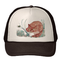 Grasshopper Teases the Kitten, Sumi-e Hat