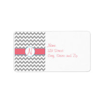 Gray and Pink Chevron Striped Address Label
