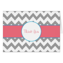 Gray and Pink Chevron Striped Thank You Note Greeting Cards