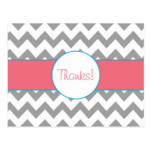 Gray and Pink Chevron Striped Thank You Postcard